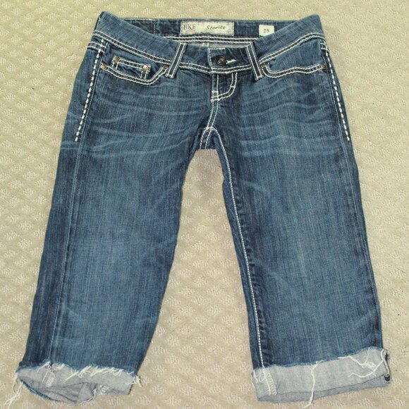 BKE Denim Starlite Cropped Cuffed Heavy Stitching Blue Jeans Size 25 (Act 28x17) - Picture 1 of 7